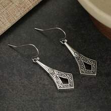 Vintage Long Geometric Earrings, Minimalist Hollow Ear Jewelry - Silver - View 4