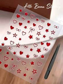 1 buah/1 set Stiker Wajah Tema Natal Tahun Baru, Stiker Wajah Pita Merah dengan Hiasan Berlian Imitasi, Stiker Wajah Kombinasi Hati & Bintang, Stiker Dekorasi Riasan Suasana Pesta Liburan Natal dengan Pinset Eksklusif - Merah - View 9
