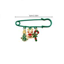 Christmas Theme Safety Pins Brooch Set, Reindeer Christmas Tree Candy Design Sweater Pin, Festive Decorative Brooch For Women, Daily Wear Coat Scarf Hat Fixing Pin, Party Ornament Gift Box Card Decor, Holiday Mood Small Accessory - 1PC - View 3