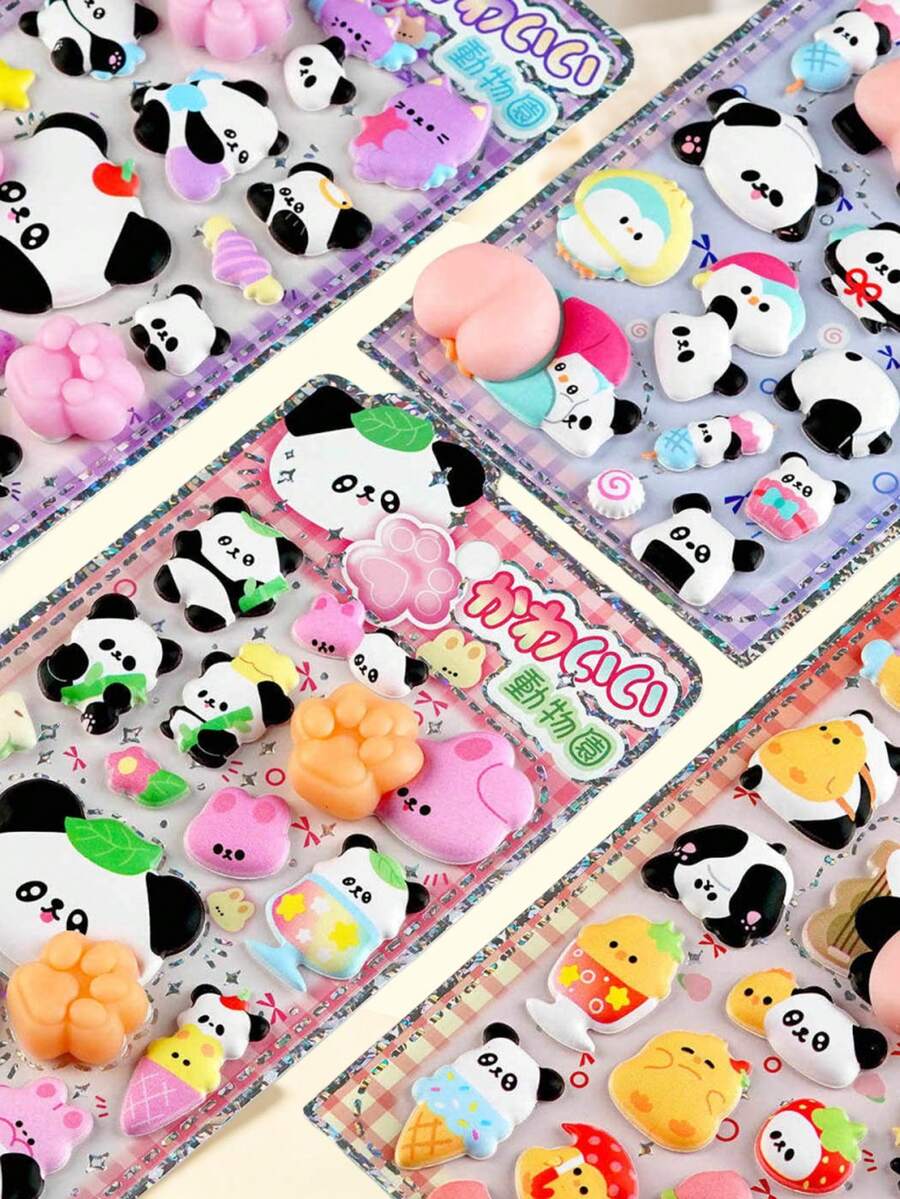 3D Puffy Panda Stickers Cute Waterproof Decals For Kids Handmade Reward Scrapbook Phone Tablet Decor - Multicolor - View 1