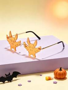 1PC Kids 3-8Y Bat Shape Rimless Metal Frame Novelty Fashion Glasses For Halloween Party Cosplay & Themed Photoshoot With Glasses Box - Multicolor - View 2