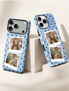 1pc DIY Customized Phone Case, Dual-Layer 2-In-1 Heart-Shaped Plaid Glossy Protective Shell, Customizable Name Text, Compatible With Iphone 11/12/13/14/15/16/17 Pro Max, Perfect As A Gift For Friends - Multicolor - View 3