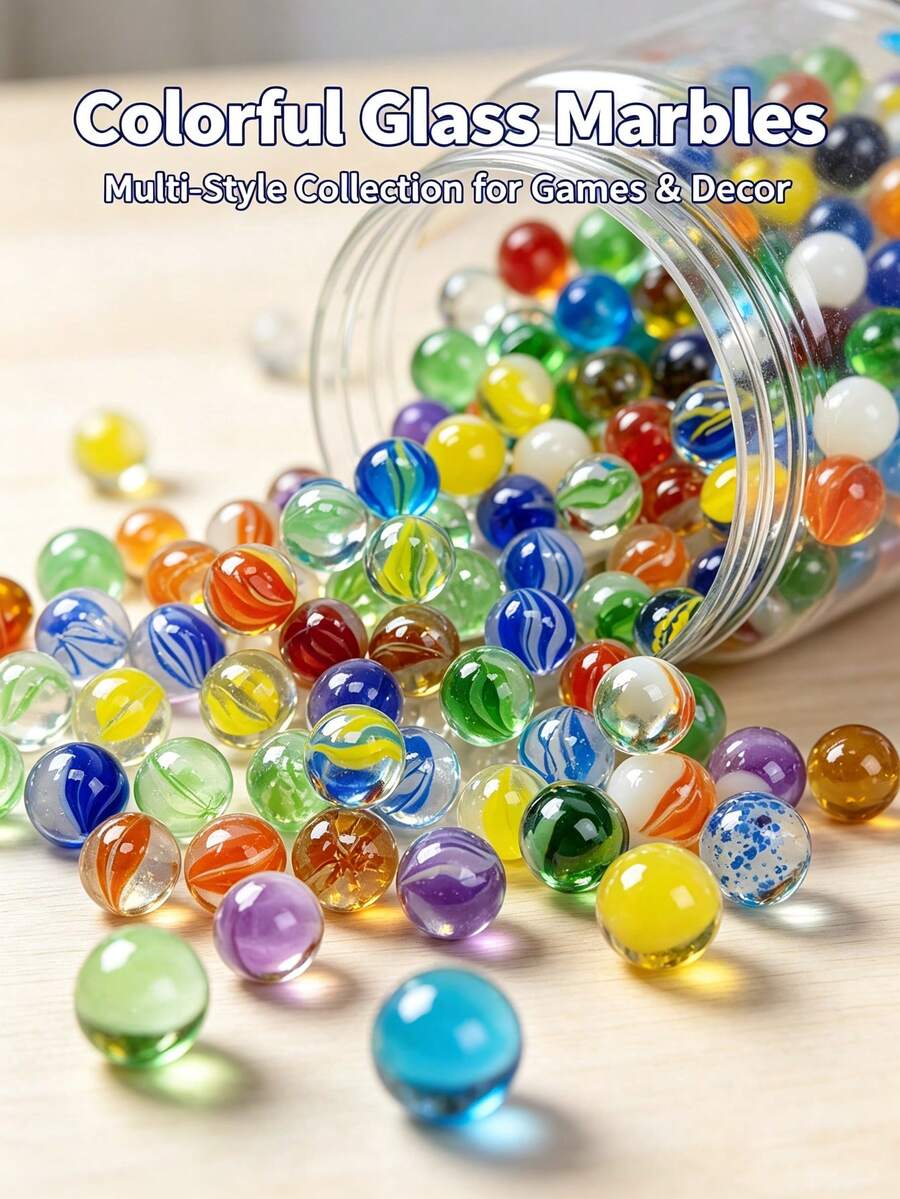 30/60/100pcs 1.6cm Colorful Transparent Glass Beads, Bouncy Marbles - Multicolor - View 1