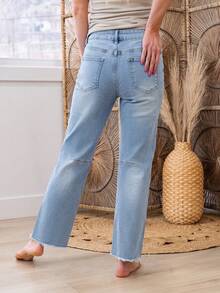 Design Flat Pocket Solid Color Casual Slim Fit Denim Cropped Pants - Light Wash - View 5