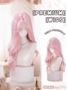 alicegarden 26-Inch Long Synthetic Wig Featuring A Natural Wavy Style In A A Stunning Pink. Designed With Bangs , This False Hairpiece Is Perfect For Ms Daily Party Cosplay Use, Offering A Natural And Natural Durable Wig Gift For Ladies. - Pink - View 1