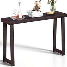Mesa consola de madera maciza (46 x 12 x 32 pulgadas) - Mesa estrecha de entrada y pasillo, mesa de sofá para sala de estar/vestíbulo, fácil montaje - Negro - Ver 1