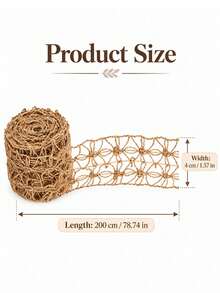 1roll Jute Lace Ribbon, 4cm Wide Hollow Woven Burlap Trim, Rustic Hemp Fabric Tape For DIY Crafts, Wedding Party Gift Wrapping, Home Christmas Decorations - Linen - View 3