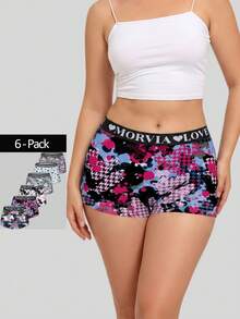 Morvia 6 Pack Women's Boxer Briefs, Goth Skull Rose & Y2K Star Graffiti Print Soft Elastic Waist Underwear - Multicolor - View 9