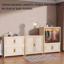 1-Piece Folding Wardrobe With Universal Wheels For Easy Movement, Transparent Dust Door Resistant To Moisture And Dust, Flexible Modular Combination, Suitable For Small Apartments - White - View 8