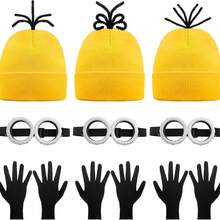 9pcs Role Play Accessory Set, Yellow Knitted Beanie, Vintage Goggles, Black Gloves, Suitable For Cosplay, 2026 Halloween Costume - Yellow Series - View 1
