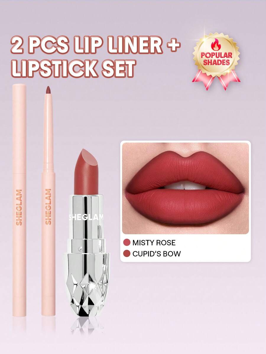 SHEGLAM [2件組] Starlight 絲絨唇膏與 So Lippy 唇線筆套組 - 霧玫瑰 + 丘比特之弓 - 查看 1
