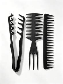 3pcs Professional Men's Hair Styling Combs Set, Textured Pompadour Wide Tooth Comb, Pompadour Comb, Slick Back Hairstyle Comb, Texture Comb, Voluminous Double Clip Hairstyle Comb, Anti-Static Comb - Multicolor - View 2