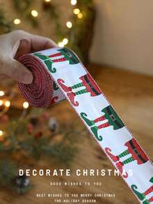 1pc Christmas Decoration Ribbon With Cedar Pattern Print, Bowknot Binding Ribbon, Christmas Decor Satin Ribbon, Holiday Colorful Ribbon - Multicolor - View 7