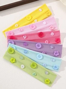 6pcs Women's Elegant Colorful Candy-Colored Button Decor Wide Headbands, Y2K Sweet Cool Style Multi-Styling Mix & Match Button Elastic Fabric Headbands, Suitable For Daily Casual, Gathering, Party Decoration - Multicolor - View 2