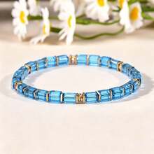 Minimalist Square Blue Apatite Beaded Bracelet, Handmade Hypoallergenic Prosperity Jewelry, Attracts Abundance And Wealth Spiritual Accessory, Suitable For Daily Wear And Gifting - Multicolor - View 4