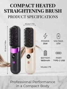 Negative Ion Wireless Hair Straightener 2-In-1 Straightening & Volumizing Comb, MCH Ceramic Heating Technology, 4 Temperature Settings, USB-C Charging, Digital Display, Heat-Resistant Comb Teeth, Portable Travel Gift - C - View 8