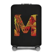 Vibrant Artistic Letter Print Elastic Luggage Cover, Dustproof & Scratch-Resistant Suitcase Protective Sleeve, Fits 18-32 Inch Travel Rolling Luggage - Black - View 19