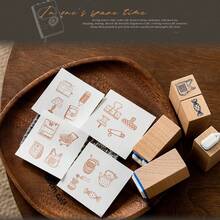 4pcs Tomato Sauce Beech Wood Stamp Set, Creative Life Element Planner Journaling Memo Decorative Print - A - View 5