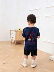 Classic Short Sleeve Crew Neck Top For Growing Baby & Baby BoyComfortable Basic Style, Suitable For Indoor Leisure And Outdoor Activities - Navy Blue - View 3