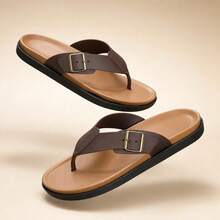 Chanclas casuales para hombre de uso doméstico, correa con hebilla regulable, suela resistente, calzado cómodo para verano - Marrón - Ver 6