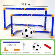 Indoor/Outdoor Mini Foldable Soccer Goal, Best Choice For Summer Outdoor Sports And Sweating, Plastic Soccer Goal Post Set, Inflatable Youth Sports Toy, Suitable For Indoor/Outdoor Team Games (Size Marked On Image) - Blue - View 2