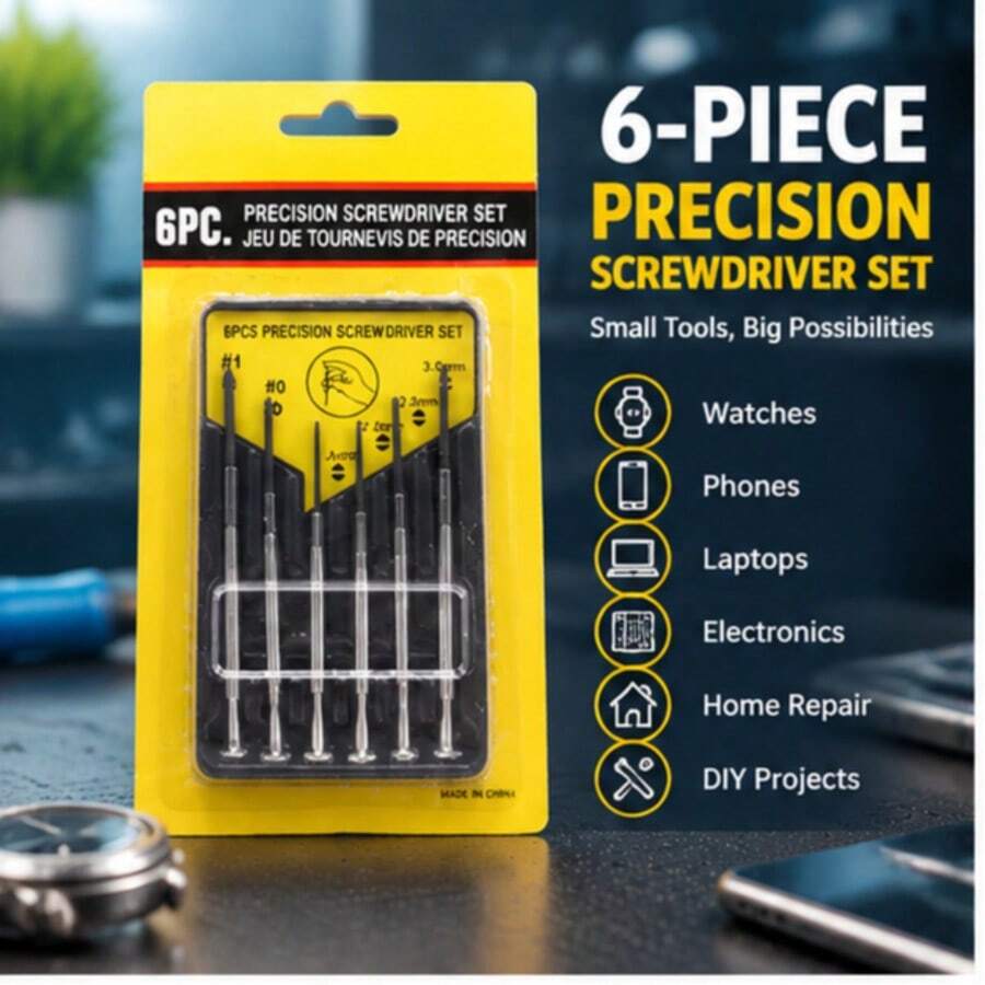 6Pcs Precision Screwdriver Set Cross And Flat Head Mini Screwdrivers Hand Tools For Watch Clock Phone Laptop Electronic Device Disassembly And Household Maintenance DIY Repair Projects - 6-piece Precision Screwdriver Set - View 1