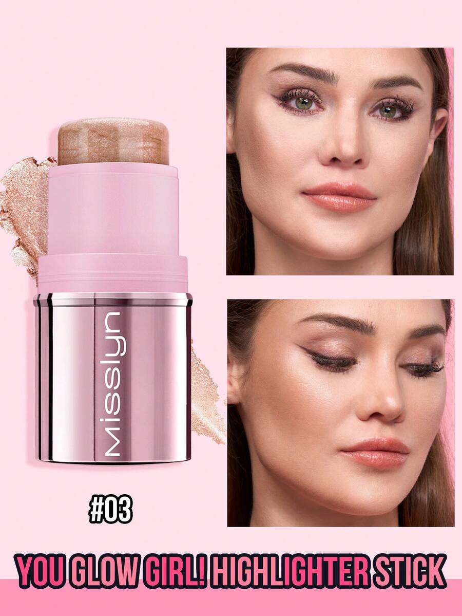MISSLYN 1支 You Glow Girl! 亮采棒,奶油質地附可疊加微閃光,臉部亮點與修容盤,適合日常/派對/Y2K,打造玻璃肌/發光/柔美妝感,亮點粉,萬聖節妝容 - 單色高光棒03 - 查看 1