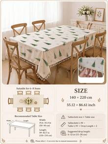 1pc Christmas Winter Minimalist Christmas Tree & Snowflake Pattern Polyester Cotton Lace Tablecloth, Stain-Resistant With Tassel Fringe, Suitable For Square/Round Tables, Kitchen, Dining Table, Coffee Table, TV Cabinet, Entryway, Party Holiday Decoration, Home Decor, Christmas Gathering - Multicolor - View 11
