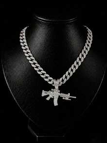 1pc Men's Alloy Full Rhinestone Gun Pendant Necklace, Hip Hop Rap Style Versatile Pendant - Gun Pendant - View 20