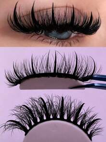 20mm Russian Strip Lashes, Wet Look, Grafted Look, Spiky Lash Extensions Manga Lashes, Natural Soft Fluffy Mink Lashes 3D False Eyelashes Russian Volume Las - Black - View 1