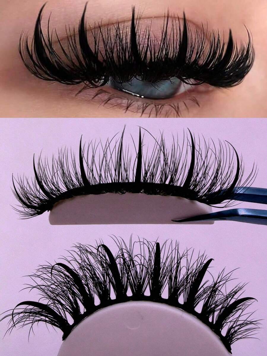 20mm Russian Strip Lashes, Wet Look, Grafted Look, Spiky Lash Extensions Manga Lashes, Natural Soft Fluffy Mink Lashes 3D False Eyelashes Russian Volume Las - Black - View 1