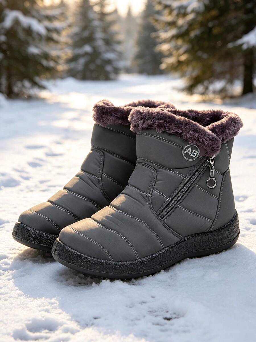 Men's Winter Boots High Top Boots, Warm Snow Boots For Men And Women,Classicial Zip Easy Wear Ankle Boots - Grey - View 1