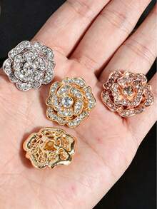 2PCS/Pack 27mm Camellia Rhinestone Buttons, Gold Silver Champagne Three Colors, Heavy Decoration Buttons For Coats, Trench Coats And Jackets - Multicolor - View 4