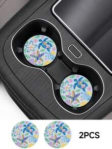 Cailai, 2pcs Set Starfish Turtle Flower Minimalist Pink Polka Dot Pattern Car Cup Holder Coasters - Non-Slip Leather Material, Round Cup Holder Design, Easy To Clean, Perfect Accessory For Car Interior - Suitable For Car Owners - Suitable For Daily Use - Great Gift For Car Enthusiasts - Multicolor - View 6