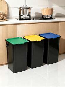 Large Capacity Hand Carry Trash Bin With Flip Lid, Odor Resistant Thick Plastic, Waste Container For Kitchen Bathroom Yard Home Use - Multicolor - View 4