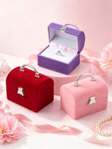 1pc/2pcs Aesthetic Bear Jewelry Box, Jewelry Organizer, Ring Box, Desktop Decor, Velvet Mini Suitcase Style Ring Earring Necklace Storage Box, Ideal Gift For Birthday And Special Occasions - Multicolor - View 5