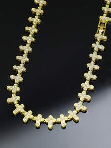 1 Buah Kalung Rantai Silang, Desain Salib Bertabur Berlian, Gelang Pria, Gaya Hip Hop, Cocok untuk Pakaian Sehari-hari, Pesta, dan Hadiah Hari Valentine - A - View 19