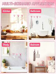 10/1pc Detachable Heart-Shaped Self-Adhesive Wall Hook With Bowknot, Suitable For Dormitory Bedroom, Used For Hanging Keys, Clothes, Towels - Multicolor - View 6
