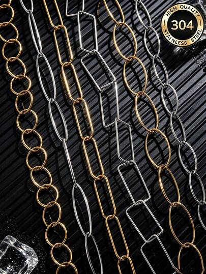 1m Stainless Steel 18K Gold-Plated Paperclip Chain-Geometric, Oval, Rectangular-Necklace And Bracelet DIY Jewelry Making Supplies For Everyday Wear