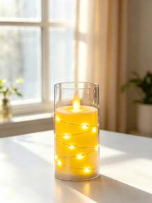 Best-Selling Glass Simulated Flame Electronic Candle Light With Built-In Copper Wire LED String, Flameless Candle, Bedroom Living Room Atmosphere Decorative Lamp, Holiday Tabletop Night Light, Suitable For Multiple Scene Arrangements - Flat-edge Ambient Light - View 10