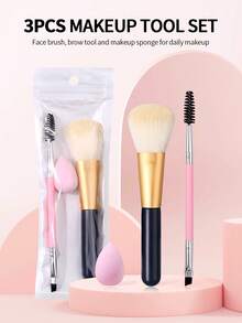 3pcs Makeup Brush Set Powder Brush, Blush Brush, Eyelash Brush, Eyeliner Brush, Mini Makeup Sponge, Water Drop Puff, Loose Powder Foundation Concealer Makeup Tools - Multicolor - View 2