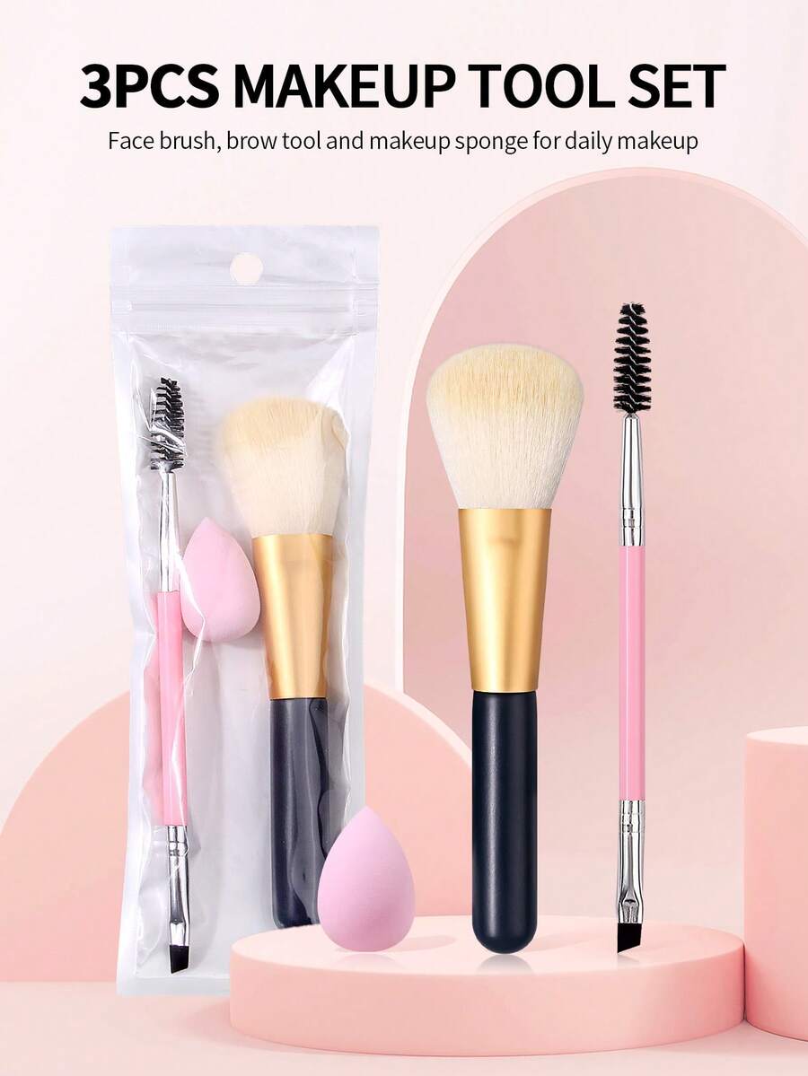 3pcs Makeup Brush Set Powder Brush, Blush Brush, Eyelash Brush, Eyeliner Brush, Mini Makeup Sponge, Water Drop Puff, Loose Powder Foundation Concealer Makeup Tools