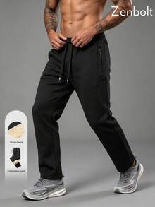 ZenBolt Winter Men's Casual Warm Fleece Track Pants,Thick Elastic Waist Drawstring Straight Leg Sweatpants Gym,Workout Pants With Secure Zipper Pocket - Black - View 1