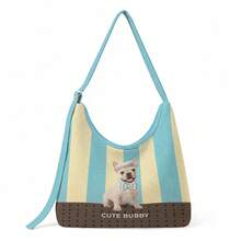 1Pc Custom Pet Dog Photo Print Cow Pattern Canvas Large Capacity Zipper Hobo Shoulder Bag For Daily Commute Shopping Party Or Gift - Multicolor - View 18
