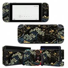 Switch Sticker Set, Black & Gold Ukiyo-E Wave Pattern, Waterproof Scratch-Resistant Self-Adhesive Vinyl Game Console Skin, Removable No Residue, Full Set Console + Joy-Con Controller Decorative Film - View 12