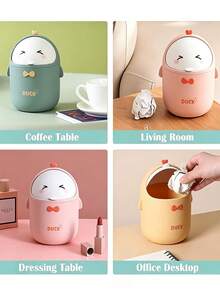 1pc Cute Desktop Trash Can With Flip Lid And Removable Inner Bucket, Easy To Clean; Lightweight And Portable Waste Container, Suitable For Bedroom, Office, Desk, Car And Vanity - Multiple Styles - View 5