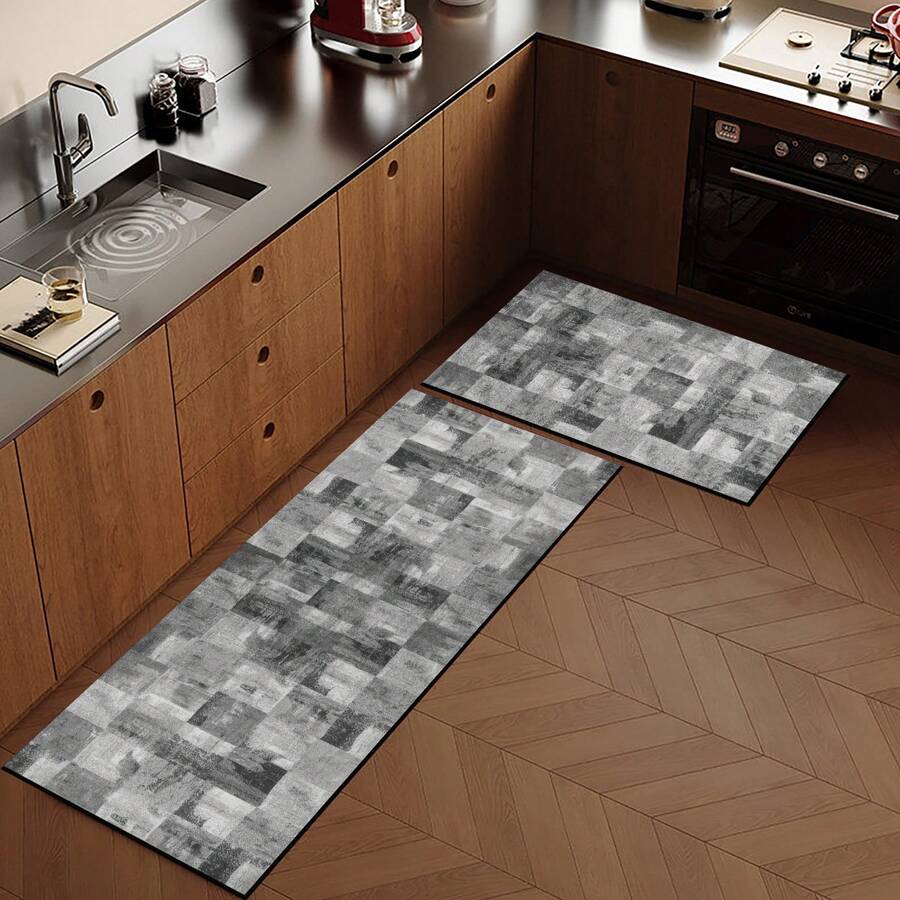 1pc Grey Geometric Kitchen Floor Mat Silicone Carpet, Absorbent Non-Slip Quick Dry Bathroom Mat, All Season Door Mat Room Decor, Indoor Multi-Function Foot Pad - Multicolor - View 1