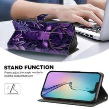 GLANDOTU Purple Forest Deer Pattern PU Leather Phone Case Wallet Flip Cover With Card Holder Kickstand Lanyard Compatible With Multiple Smartphone Brands - Multicolor - View 3