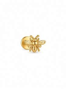 EleRunis 1pc 925 Sterling Silver Insect Halloween Pumpkin Bat Beetle Moth Flat Back Labret Stud Earring, Suitable For Earlobe, Ear Cartilage, Conch, Lip, Helix, Threaded Piercing Jewelry - Gold - View 19