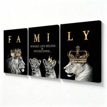 3pcs Modern Abstract Lion Family Inspirational Quote Wall Art Canvas Painting, Suitable For Living Room Decor, Frameless - Multicolor - View 2